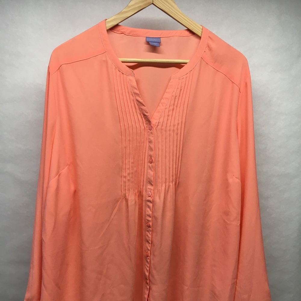 Peach Sheer Pin-tuck Blouse 2X